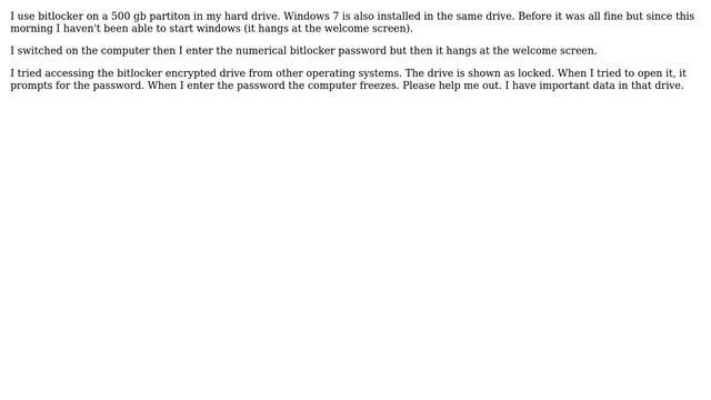 Bitlocker + computer freezes after putting the correct password смотреть онлайн