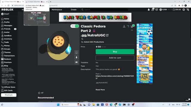(STILL ON SALE) FAKE Classic ROBLOX Fedora (100 ROBUX) смотреть онлайн