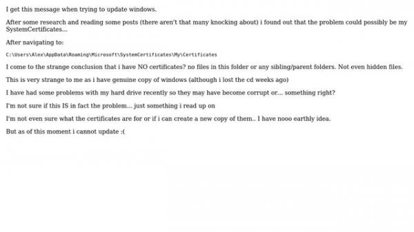"A system-level error occurred while verifying trust" windows update