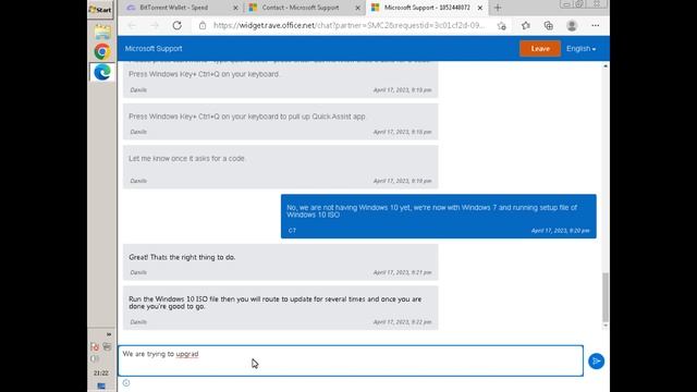 Chat with Microsoft Agen Help for Upgrading to Windows 10 from Windows 7 смотреть онлайн