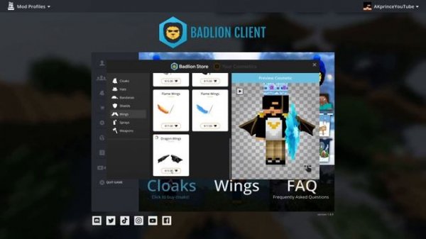 BADLION CLIENT FREE COSMETICS IN MINECRAFT!!(DRAGON WINGS, BADLION CAPES )