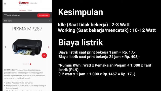 Konsumsi Daya Printer Canon + Biaya Listrik yang Dibayar смотреть онлайн