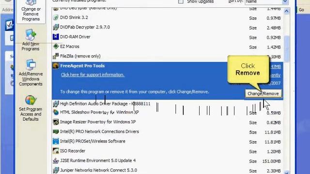 Uninstalling FreeAgent Pro Tools from a Windows XP Computer смотреть онлайн