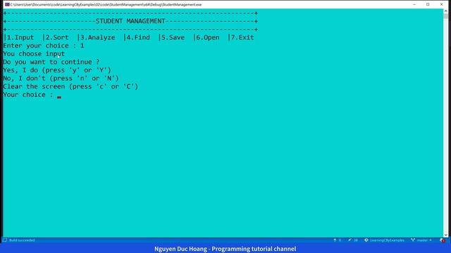 StudentManagement C example-02-Create console menu and an array of struct смотреть онлайн