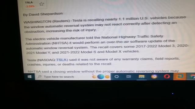 Tesla recalls nearly 1.1 million U.S. vehicles to update window reversing software смотреть онлайн