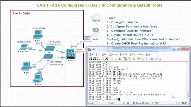 ASA Firewall Configuration step by Step in English- LAB 1 смотреть онлайн