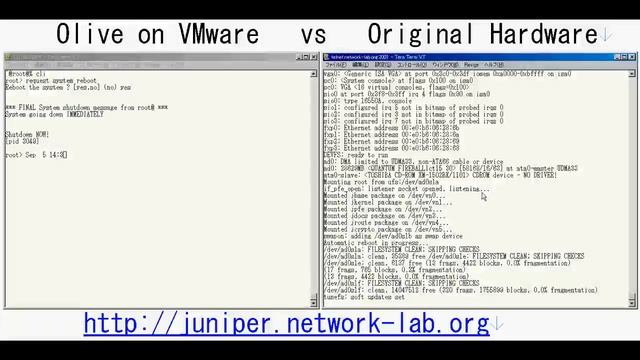 Juniper Router Emulator [ olive on VMWare ] VS [ on Hardware x86 Machine ] смотреть онлайн