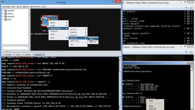 Using Armitage and Metasploit against win2003 and Metaspoitable demo смотреть онлайн