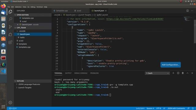 Visual Studio Code C++ compile, run, and debug running on Ubuntu смотреть онлайн