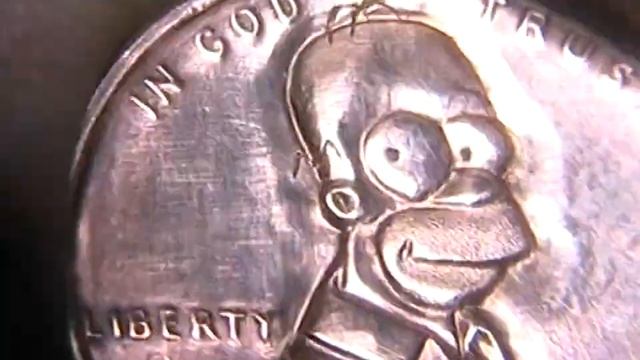 Homer Simpson Carving 1973 Lincoln Cent Hobo Nickel by Shaun Hughes смотреть онлайн