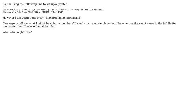 Trying to use rundll32 printui.dll, PrintUIEntry to set up a printer, getting an error смотреть онлайн