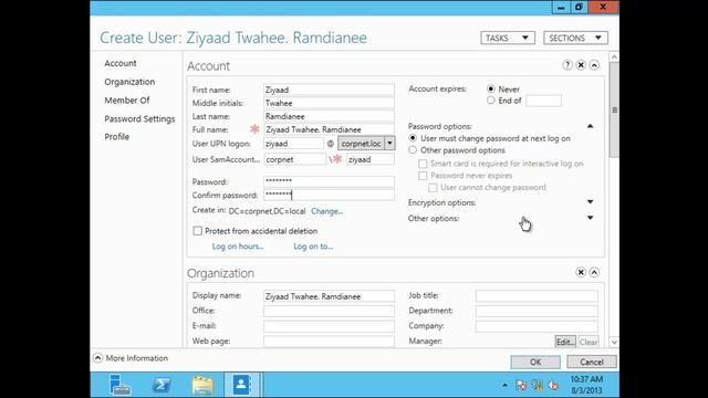Windows Server 2012 : Active Directory Administrative Center Creating New User смотреть онлайн