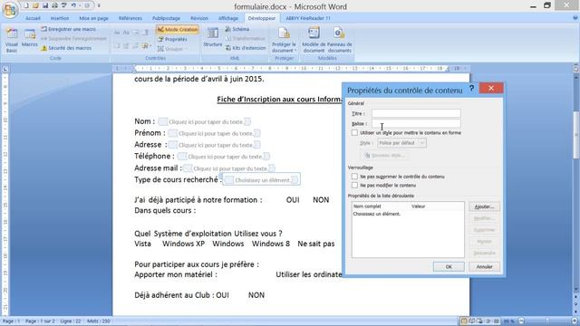 Créer un formulaire avec Word 2007 смотреть онлайн