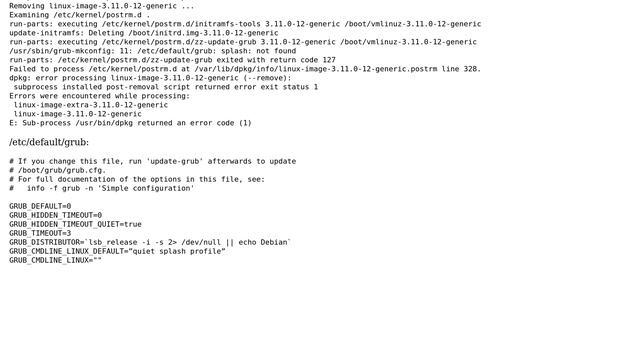 "/usr/sbin/grub-mkconfig: 11: /etc/default/grub: \*: not found" error when removing kernel packages смотреть онлайн