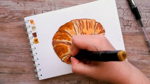 Как нарисовать КРУАССАН | Рисуем еду маркерами| Скетчинг для начинающих смотреть онлайн