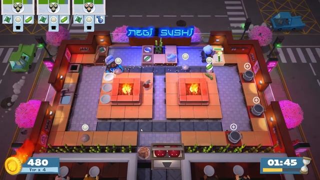 Overcooked 2 : Single Player 4 Star - Level 1-4 (Raccoon Chef)