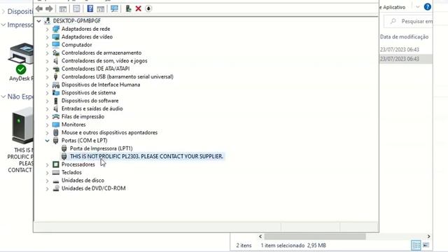 RESOLVIDO: THIS IS NOT PROLIFIC PL 2303 (Driver De Impressora ELGIN L7 + I9)