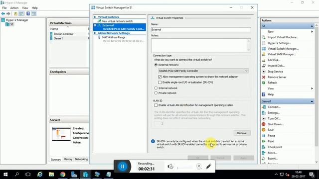 Hyper V Virtual Switch Manager step by step смотреть онлайн