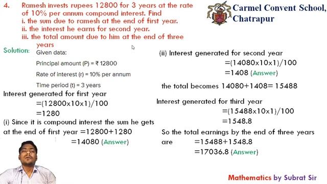 EXERCISE 2.1_Unit-2_Compound Interest(without using formula)_Part2_ICSE MATH CLASS-9th смотреть онлайн