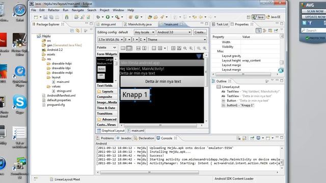 Programmering Android hejdu del 3 button graphical layout property fönster .avi смотреть онлайн