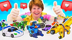 Игрушки и машинки Mecard Ball: Трансформация машинок! Соревнование за гигантский шар. Кто победит?