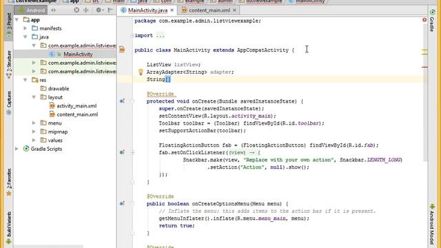 ListView Example With android Studio смотреть онлайн