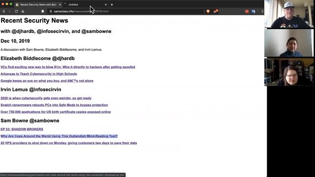 Security News with @djhardb, @infosecirvin, and @sambowne смотреть онлайн