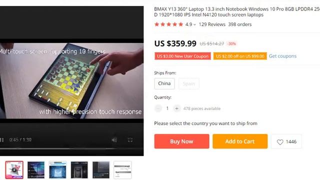 BMAX Y13 360° Laptop 13 3 inch Notebook (30% off) | WOW Tech Review смотреть онлайн
