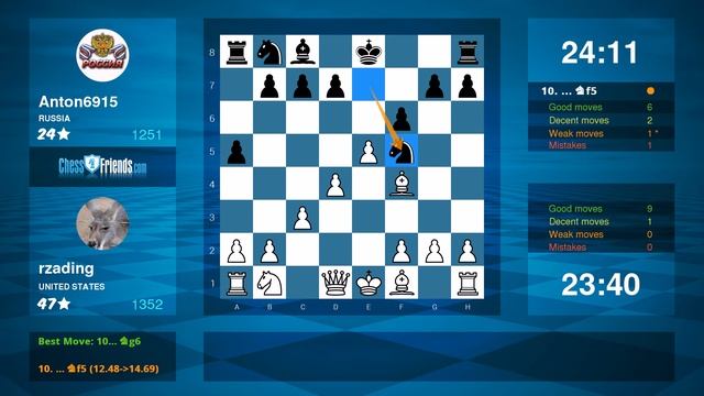 Chess Game Analysis: rzading - Anton6915 : 1-0 (By ChessFriends.com) смотреть онлайн