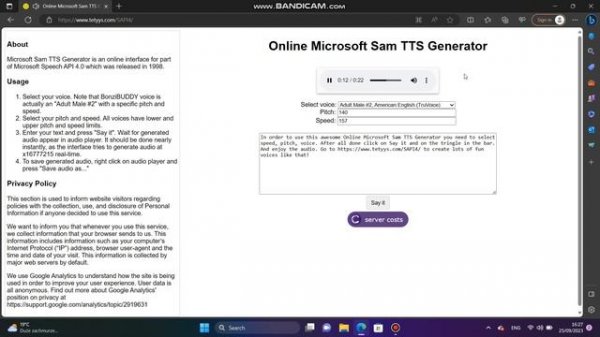 Online Microsoft Sam TTS Generator but Bonzi Buddy voice!