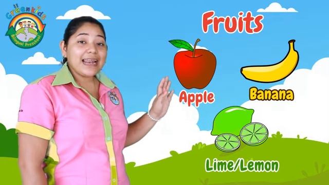 English/ Fruits: Apple, Banana, Orange, grandes and lime. смотреть онлайн
