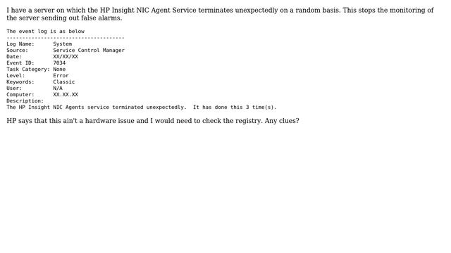Event ID 7034 : The HP NIC Agent service terminated unexpectedly смотреть онлайн