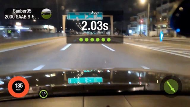 Saab 9-5 Aero acceleration 100-200 km/h with Dragy GPS. смотреть онлайн