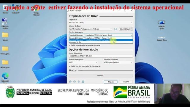 criacao do pendriver bootavel utilizando o RUFUS 3.17 para escolher se quer ou nao que o TPM 2.0 смотреть онлайн