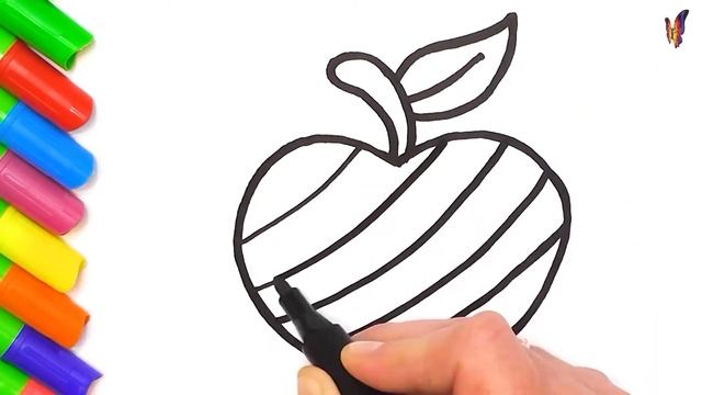 Как нарисовать и раскрасить в цвета радуги яблоко для ребенка. Простые раскраски для самых маленьких смотреть онлайн