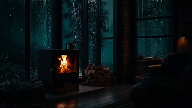 Sitting on a Cozy Chair under the Cabin Log roof during the Rainstorm at mid night in Forest 🌧️ смотреть онлайн