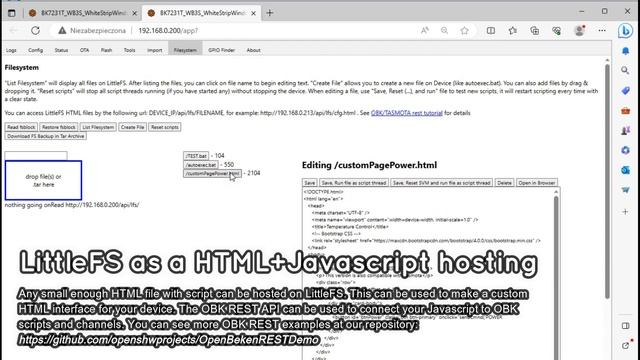 How to create autoexec.bat in OpenBeken? LittleFS file system guide, IoT device page hosting DIY смотреть онлайн