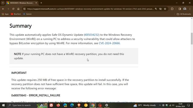 Windows 10 KB5034441: PC's without a WinRE recovery partition do NOT need this Update смотреть онлайн