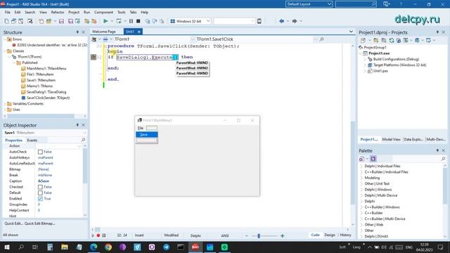 SaveDialog Delphi. Embarcadero. смотреть онлайн