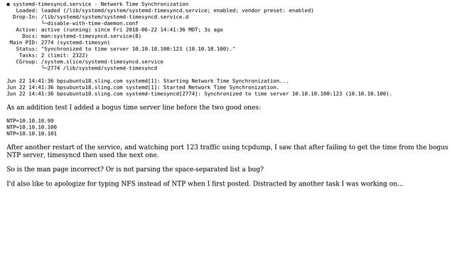 Setting Multiple NTP Servers In /etc/systemd/timesyncd.conf