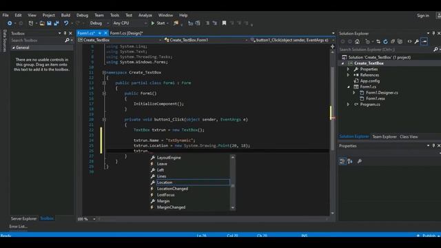 C# Create textBox on Button click смотреть онлайн