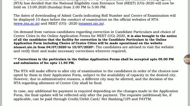 Correction In Neet Form 2020|Neet Correction Window 2020 Open|Neet 2020 Latest News|Nta Neet Notice смотреть онлайн