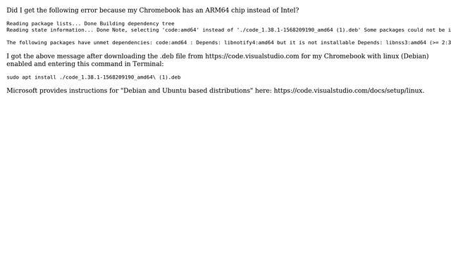 How do I install the linux version of VSCode on an ARM64 Chromebook? смотреть онлайн