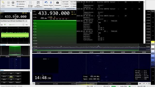 Listening to sensors with SDR Console and rtl_433 decoding смотреть онлайн