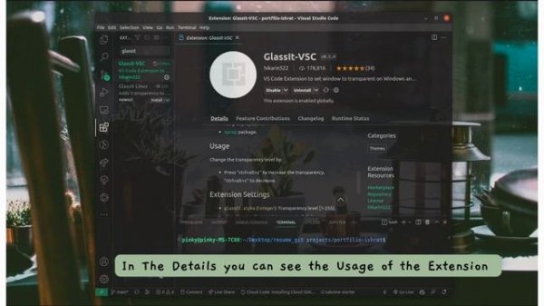 How to make VS Code transparent || Glassy vscode ||glassIt-VSC extension