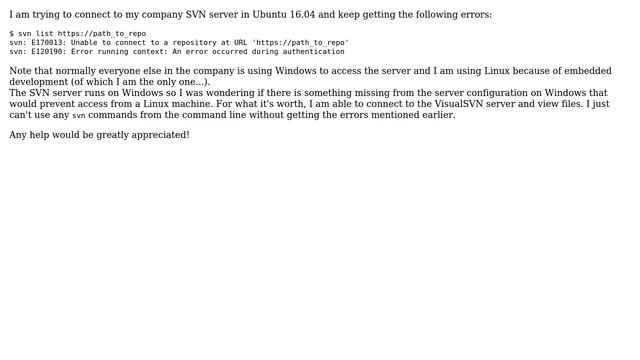 Unix & Linux: SVN errors E170013, E120190 - An error occurred during authentication смотреть онлайн