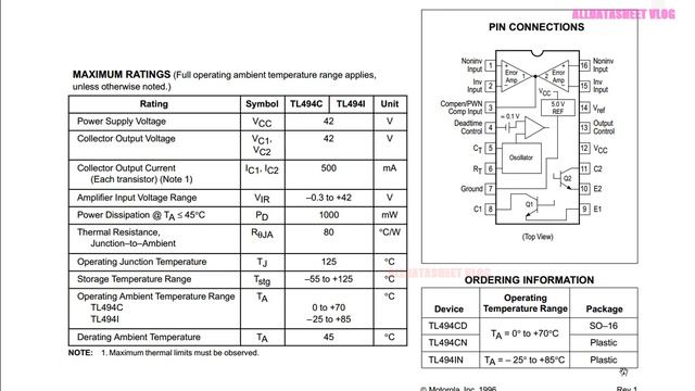 TL494CN - TL494 SWITCHMODE Pulse Width Modulation Control Circuit смотреть онлайн