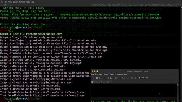 Converting mkv Into mp4 With FFMpeg Using Parrot Linux