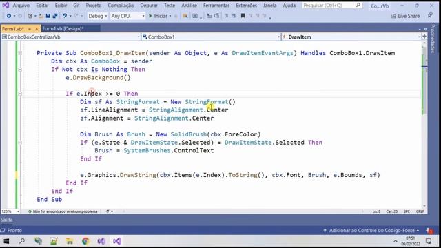 Centralizar itens de um ComboBox com VB.Net. Windows Forms Visual Studio 2019 смотреть онлайн