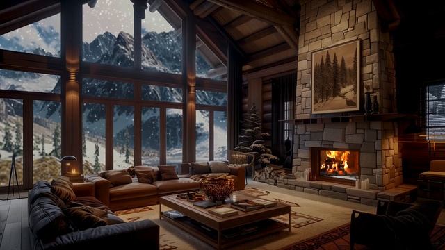 Peaceful Living Room Winter | ASMR Fire and Falling Snow In The Mountains Help Relax, Reduce Stress смотреть онлайн